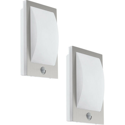 2 Pack Ip44 Outdoor Wall Lights With Pir SensorModern Stainless Steel & White 12W E27 from B&Q