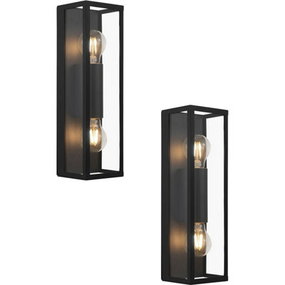  - Elegant 2 Pack Black Wall Light With Clear Glass Shade And Metal Frame