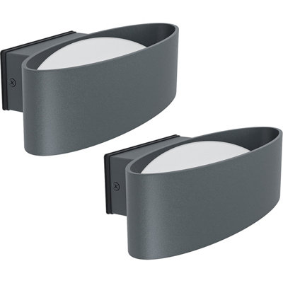  - 2 Pack Ip44 Outdoor Wall Light In Anthracite Aluminium And Steel With 10W Led Bulbs
