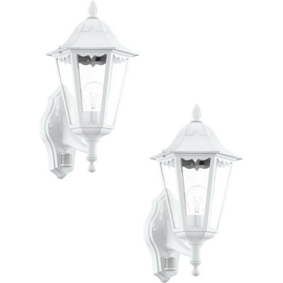 2 Pack Ip44 Outdoor Wall Lights With Pir SensorModern White Aluminium Lanterns 60W E27 from B&Q