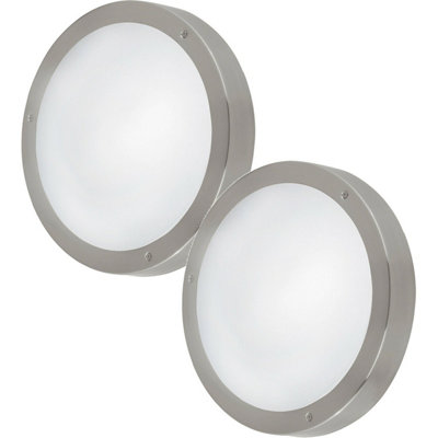2 Pack Ip44 Outdoor Round Wall LightModern Stainless Steel Led Porch Lamp from B&Q