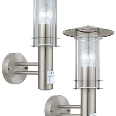  - 2 Pack Outdoor Ip44 Wall Light With Pir SensorModern Stainless Steel Lantern 60W E27