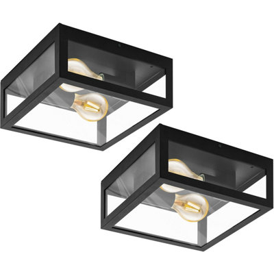 2 Pack Modern Ip44 Outdoor Wall LightsBlack Glass Twin 60W E27 Porch Lamps from B&Q
