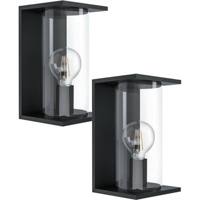 2 Pack Ip54 Outdoor Black Round Glass LanternsModern 40W E27 Porch Lighting from B&Q