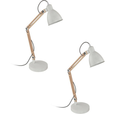B&Q Stylish 2 Pack Table Desk Lamps With Moveable Cables And Wooden Shades White/Red