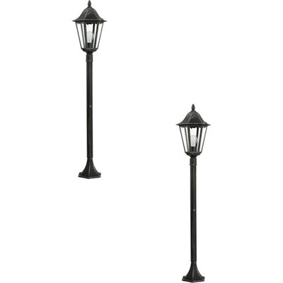  - 2 Pack Modern Ip44 Outdoor Bollard Lights In Black And Silver1200mm 60W E27 Post Lanterns