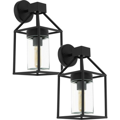 2 Pack Modern Ip44 Outdoor Wall Lights With Black Square Glass Shade60W E27 Porch Lamps from B&Q