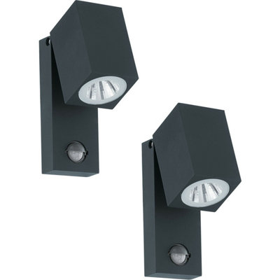 2 Pack Ip44 Outdoor Wall Lights With Pir SensorModern Anthracite Aluminium 5W Led from B&Q