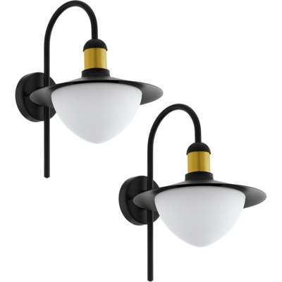 Set Of 2 Ip44 Outdoor Wall LightsBlack And Gold Modern Fisherman Style 60W E27 from B&Q