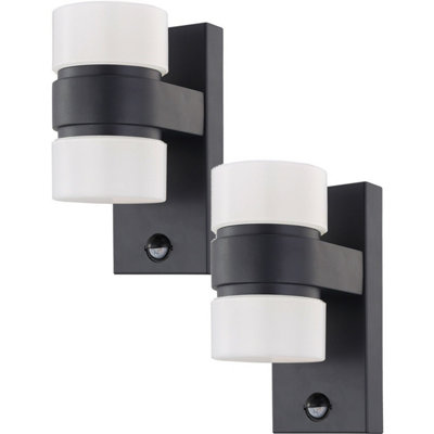 2 Pack Modern Ip44 Outdoor Wall Light With Pir Sensor In Anthracite Aluminium from B&Q