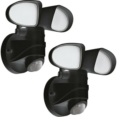  - 2 Pack Ip44 Outdoor Wall Lights With Pir SensorModern 6W Led Lamps In Black Plastic