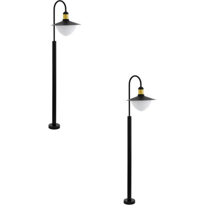 Stylish 2 Pack Outdoor Ip44 Bollard Lights In Black And Gold With Curved Arm Design from B&Q