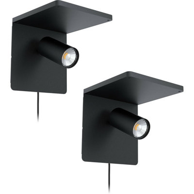  - 2 Pack Black Wall Spot Lights With Rocker Switch And Gu10 5W Bulbs Included