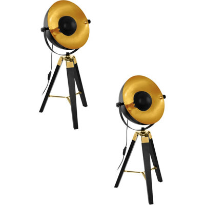  - Elegant 2 Pack Black And Brass Table Lamps With Wood And Steel Finish