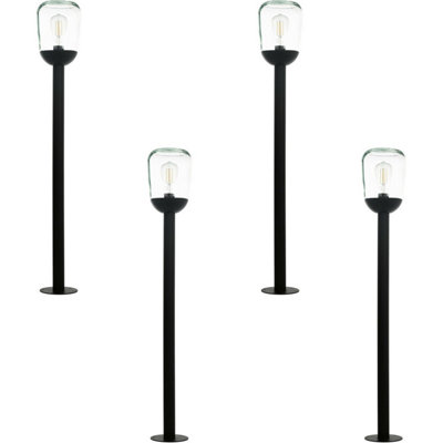 B&Q 4 Pack Ip44 Outdoor Bollard Light Black Aluminium & Glass 60W E27 Lamp Post Light/Black