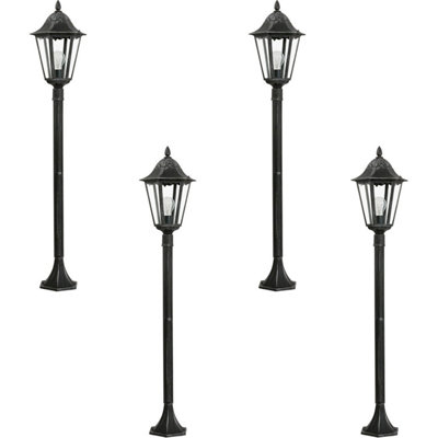 Loops 4 Pack Ip44 Outdoor Bollard Light Black & Silver Lantern 1200Mm Post 60W E27 - Image 3