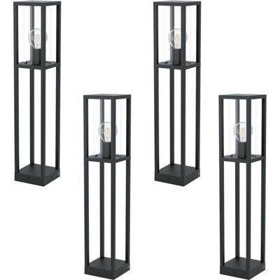  - Set Of 4 Ip44 Outdoor Bollard LightsModern Black Cast Aluminium 40W E27 Tall Posts