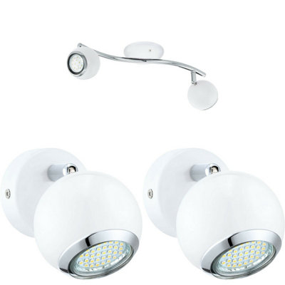  - Elegant Twin Ceiling Spot Light Set With Matching Wall Lights In White And Chrome