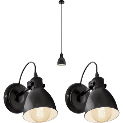 Stylish Black Industrial Ceiling Pendant Light With Matching Wall Sconces from B&Q
