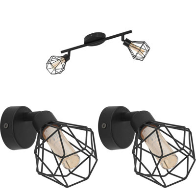 Modern Black Twin Ceiling Spot Light And Wall Sconces Set With Adjustable Heads from B&Q