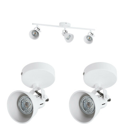  - Modern Matt White Ceiling Spot Light With 2 Matching Adjustable Wall Lights For Kitchen