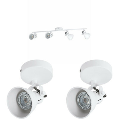 Modern Quad Ceiling Spot Light With 2 Matching Wall LightsAdjustable Matt White Finish from B&Q