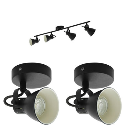 Modern Quad Ceiling Spot Light And 2 Matching Wall Sconces In Matt Black Finish from B&Q