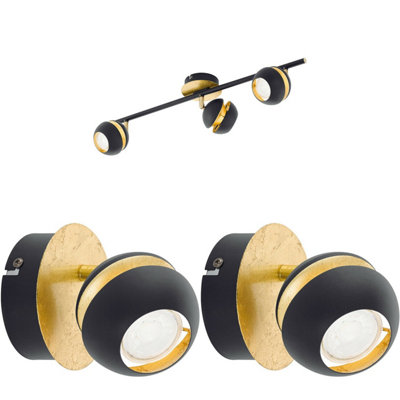 Stylish Black And Gold Ceiling Spot Light With Two Matching Wall Fixtures from B&Q