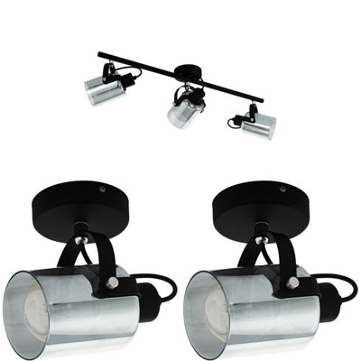  - Modern Black Ceiling Spot Light With 2 Matching Wall Sconces And Vaporized Glass