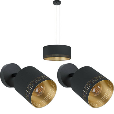 Elegant Black And Gold Ceiling Pendant Light With Matching Wall Sconces from B&Q