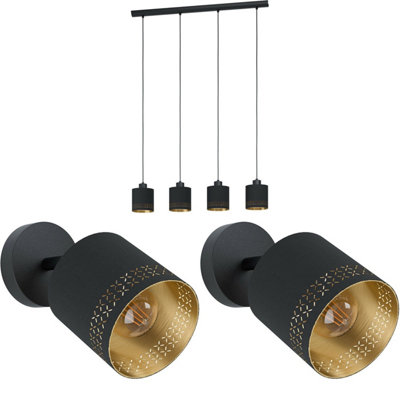 Elegant Quad Ceiling Light With Two Matching Black And Gold Wall Sconces from B&Q
