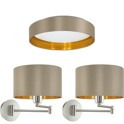Elegant Low Ceiling Light With Matching Wall Sconces In Taupe And Gold from B&Q