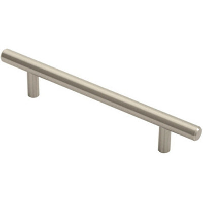 B&Q -  Round T Bar Cabinet Pull Handle 188 X 12mm 128mm Fixing Centres Satin Nickel