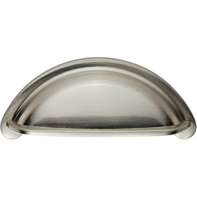 Loops Cabinet Cup Pull Handle 94 X 41.5mm 76mm Fixing Centres Satin Nickel from B&Q