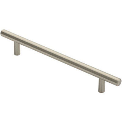 B&Q -  Round T Bar Cabinet Pull Handle 220 X 12mm 160mm Fixing Centres Satin Nickel
