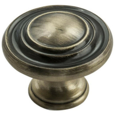 Loops Round Ringed Pattern Door Knob 32mm Diameter Antique Burnished Brass Handle from B&Q