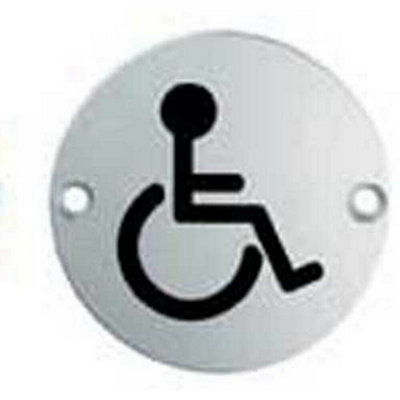 Bathroom Door Disabled Symbol Sign 64mm Fixing Centres 76mm Dia Polished Steel from B&Q