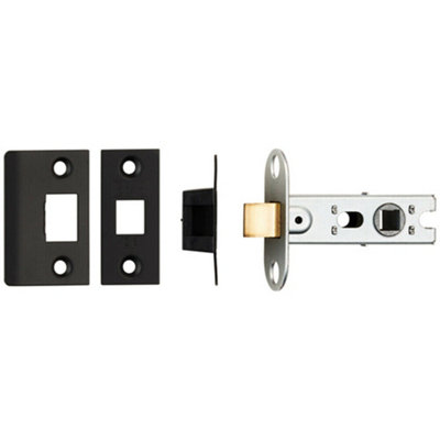  - 64mm Tubular Mortice Door Latch Bolt Through Square Forends Matt Black