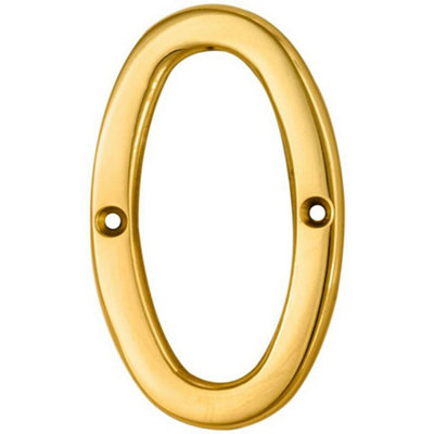 Polished Brass Door Number 0 75mm Height 4mm Depth House Numeral Plaque from B&Q