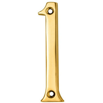 Polished Brass Door Number 1 75mm Height 4mm Depth House Numeral Plaque from B&Q