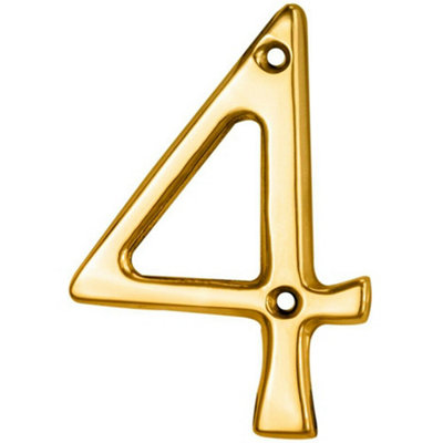 Polished Brass Door Number 4 75mm Height 4mm Depth House Numeral Plaque from B&Q
