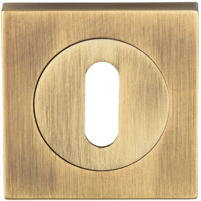 B&Q Square Lock Profile Escutcheon 51 X 51Mm Concealed Fix Antique Brass