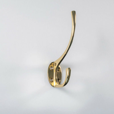  - Victorian Hat & Coat Hook On Oval Backplate 64mm Projection Polished Brass