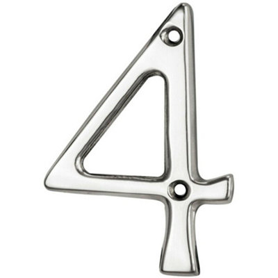 Polished Chrome Door Number 4 75mm Height 4mm Depth House Numeral Plaque from B&Q
