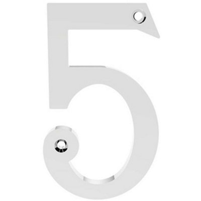 Polished Chrome Door Number 5 75mm Height 4mm Depth House Numeral Plaque from B&Q