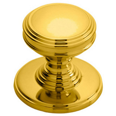 B&Q -  Ringed Tiered Cupboard Door Knob 25mm Diameter Polished Brass Cabinet Handle