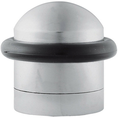 Dome Topped Floor Mounted Door Stop Rubber Buffer 38mm Dia Satin Chrome from B&Q