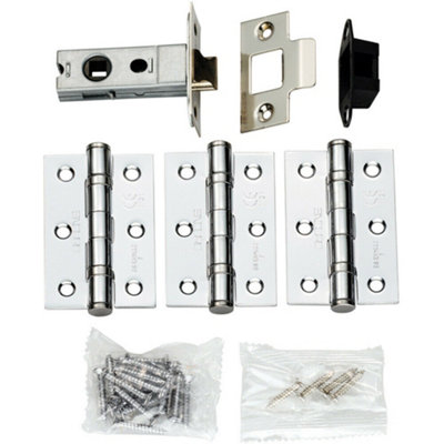 Hinge & Latch Pack 64mm Bolt Through Tubular Latch 3X4 Inch Bb Hinge Chrome