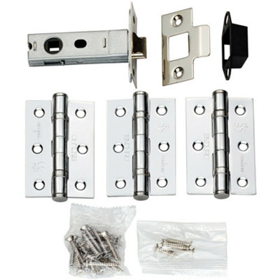 Hinge & Latch Pack 76mm Bolt Through Tubular Latch 3X 3 Inch Bb Hinge Chrome