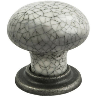 Loops Porcelain Mushroom Cupboard Door Knob 36mm Dia Antique Steel Blue Glaze from B&Q